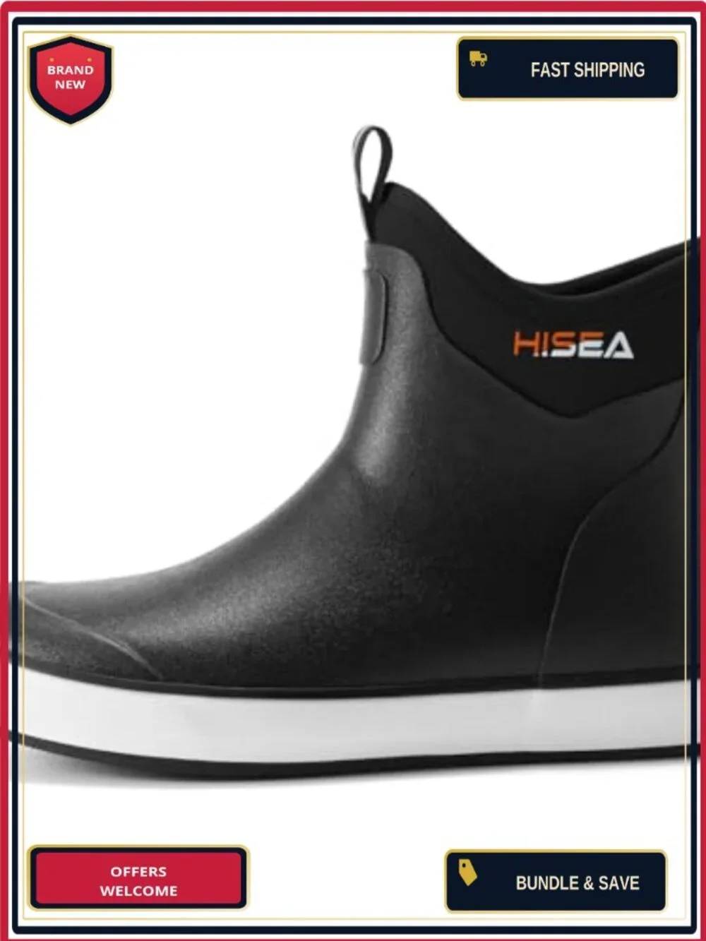 Men's Waterproof Ankle Rain Boots Non-Slip Neoprene Rubber Deck Shoes